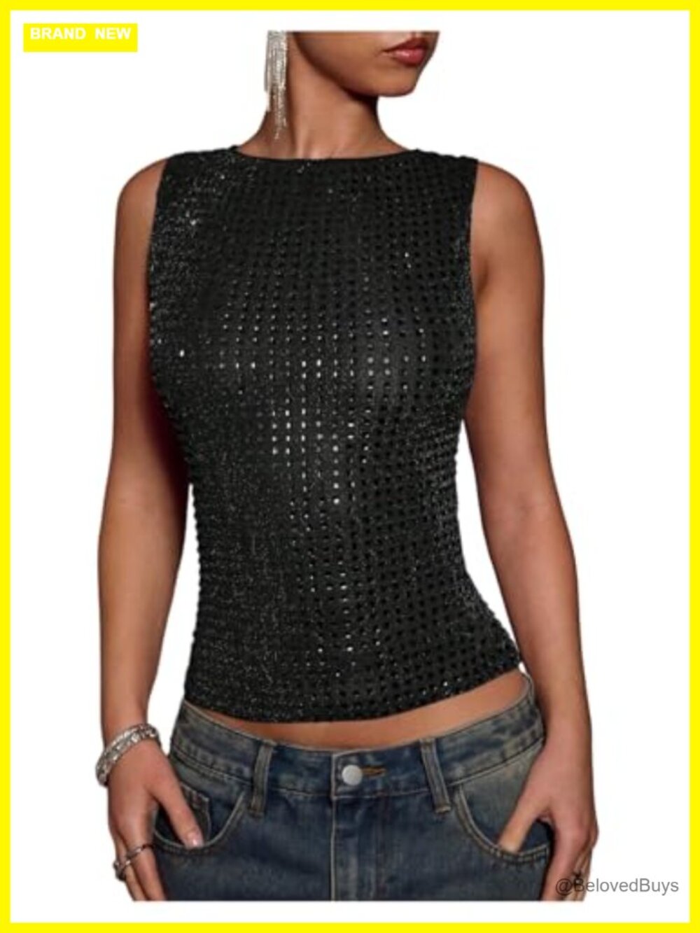 Sparkly Rhinestone Tank Top Glitter Club Festival Party Top Sleeveless